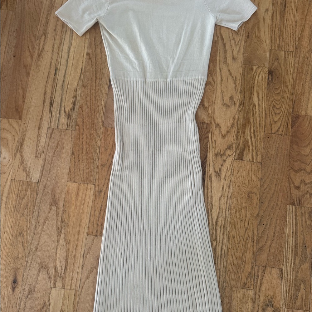 SHEIN Cream Ribbed Midi Dress